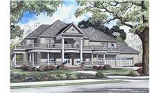 This image shows the front elevation for this set of Southern House Plans.