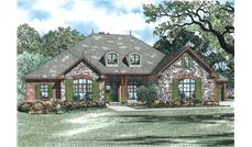 This is the front elevation for these European Ranch House Plans.