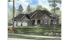 This image shows the front elevation for these European House Plans.