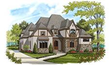 This is a colorful rendering of these Tudor Home Plans.