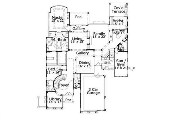 This image shows the master bedroom and bath along with the living and dining areas.