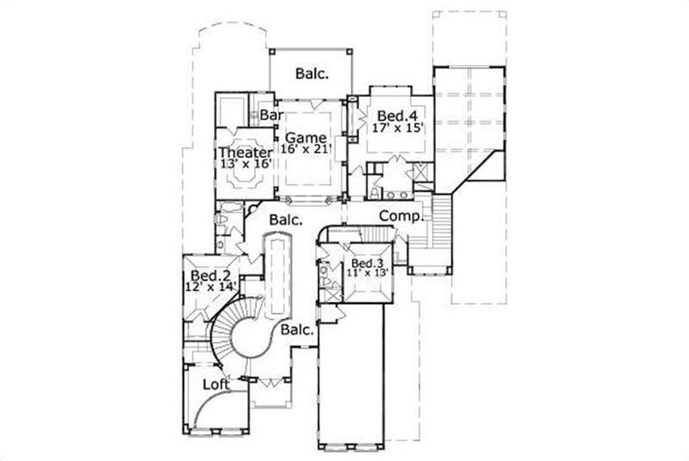 This image shows the game, theater, and 3 bedrooms.