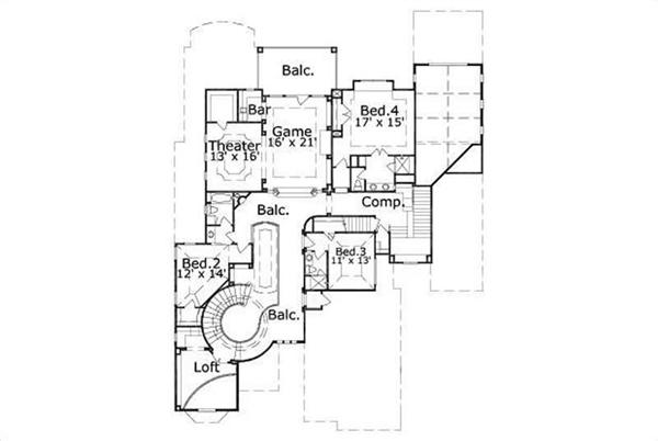 This image shows the game room and 3 bedrooms.