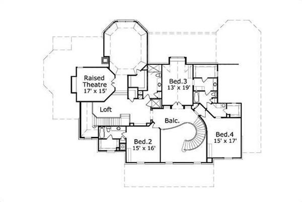 This image shows the theatre and 3 bedrooms.