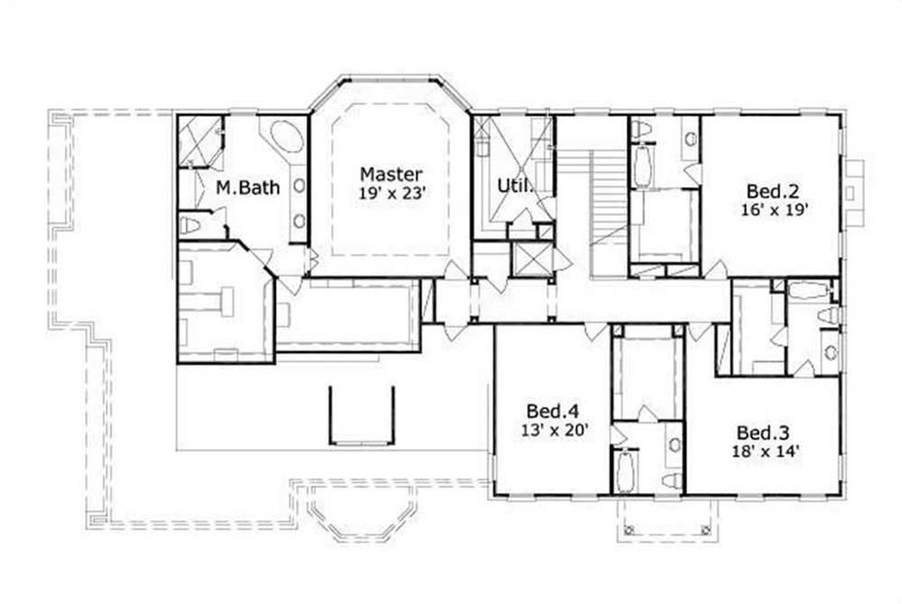 This image shows the master bedroom and bath along with 2 bedrooms.