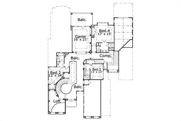 This image shows the game room and 3 bedrooms.