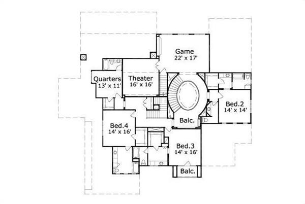 This image shows the master bedroom and bath along with 3 bedrooms.