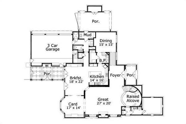 This image shows the living and dining areas along with the 3 car garage. 