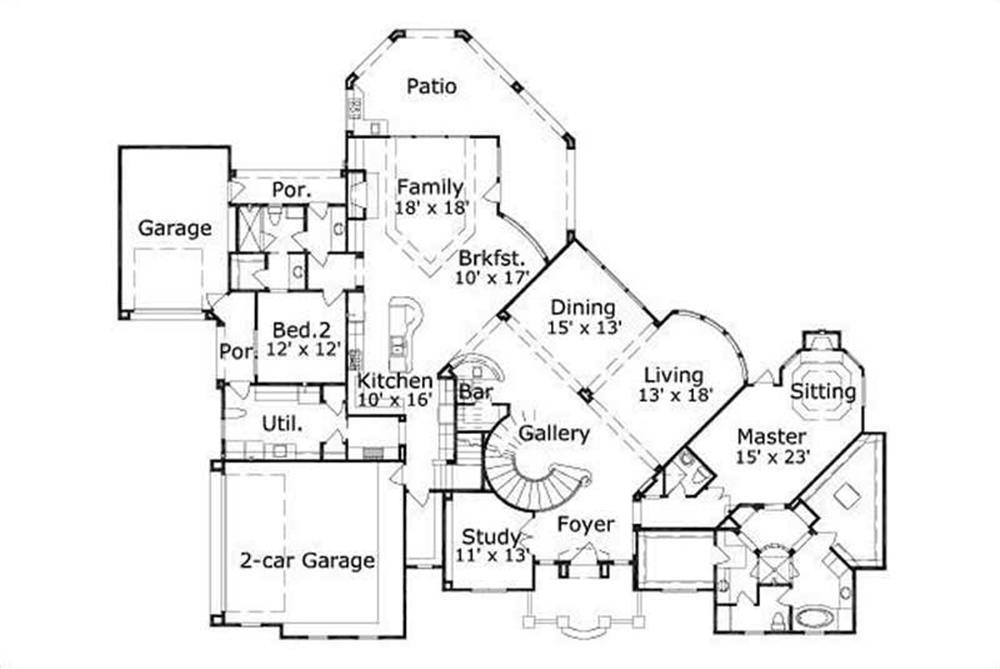 This image shows the living and dining areas along with the master bedroom and bath.