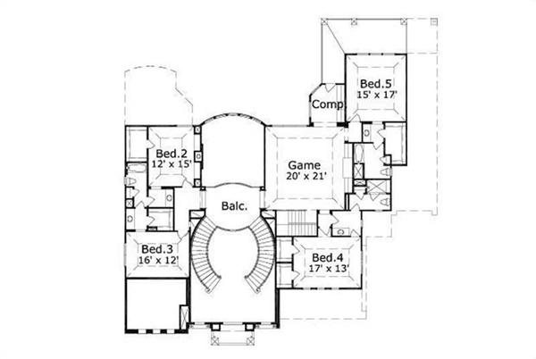 This image shows the game room along with 4 bedrooms.