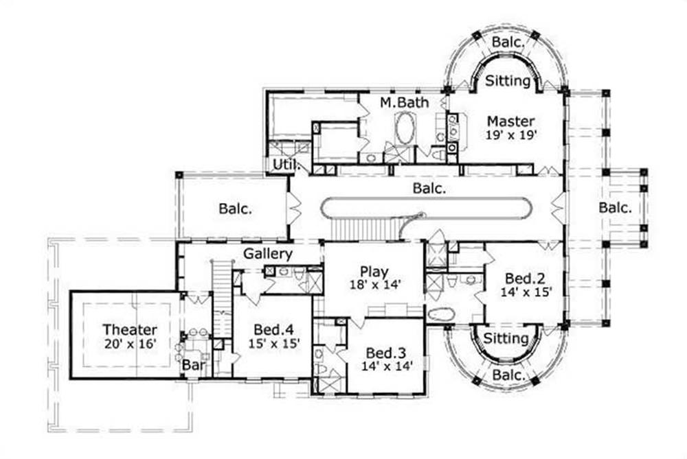 This image shows the theater and the master bedroom and bath.