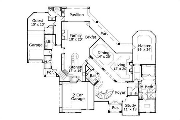 This image shows the living and dining areas along with the master bedroom and bath.