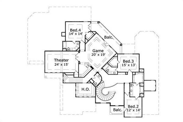 This image shows the game, theater, and 3 bedrooms.