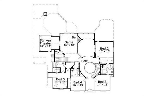 This image shows the game, theater, and 4 bedrooms.