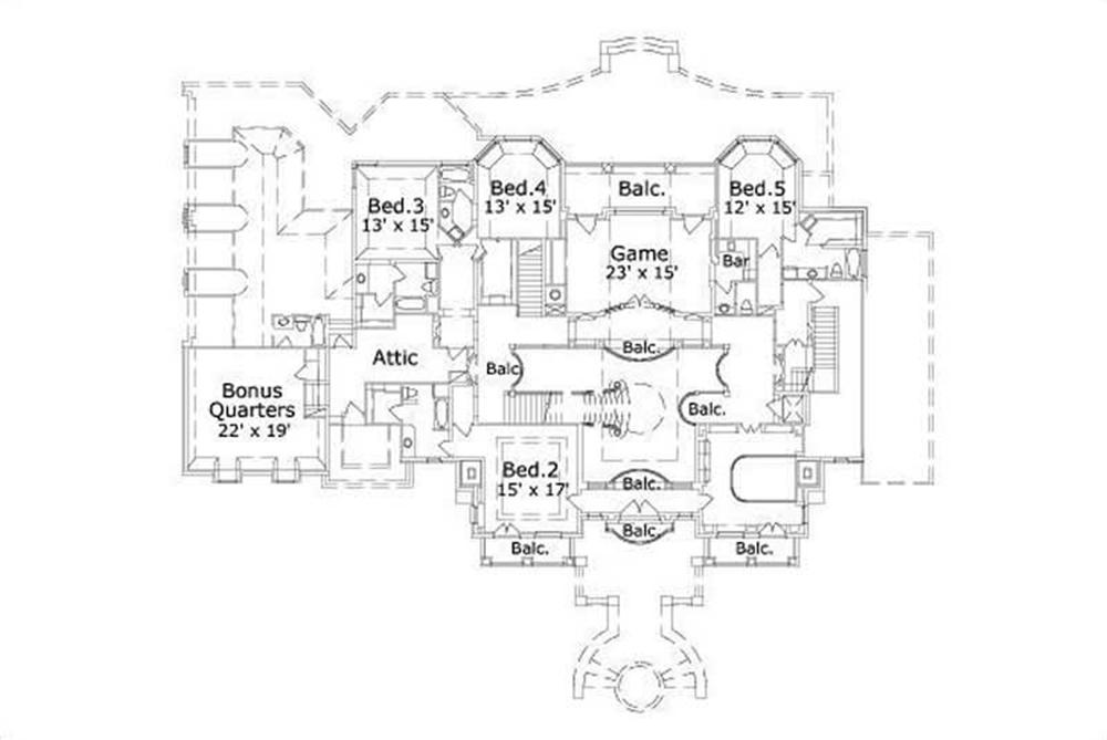 This image shows the game room along with 4 bedrooms.