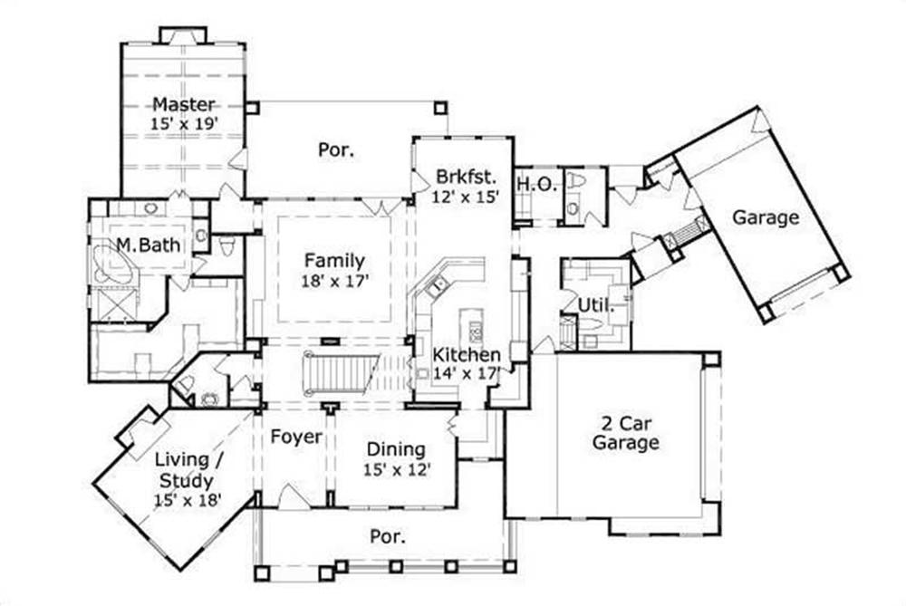 This image shows the living and dining areas along with the master bedroom and bath.