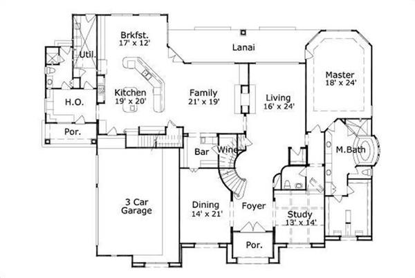 This image shows the living and dining areas along with the master bedroom and bath.