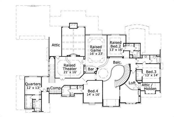 This image shows the game, theater, and 3 bedrooms.