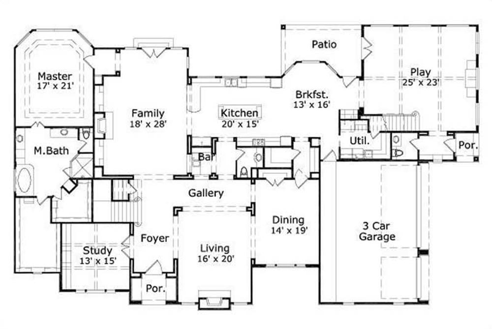 This image shows the living and dining areas along with the master bedroom and bath.