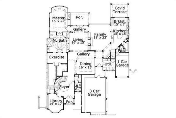 This image shows the living and dining areas along with the master bedroom and bath.