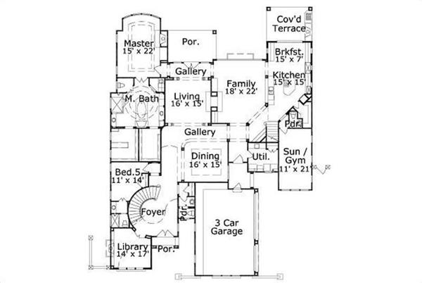 This image shows the living and dining areas along with the master bedroom and bath.
