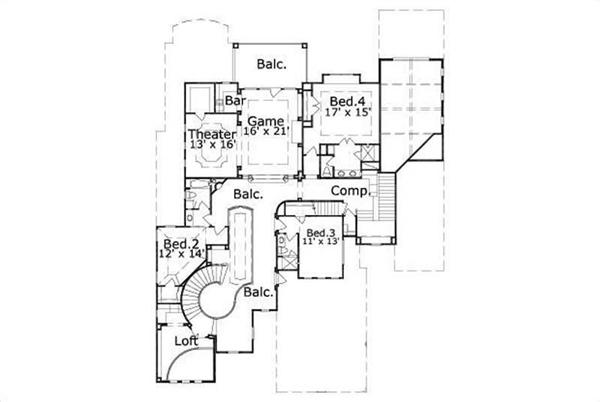 This image shows the game, theater, and 3 bedrooms.