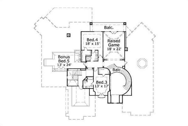 This image shows the 3 second story bedorooms as well as the elevated game room.