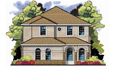 This is the front elevation for these Tuscan Home Plans.