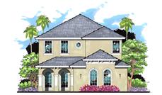 This is the front elevation for these Mediterranean Home Plans.