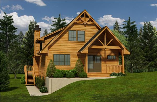 This is a 3D rendering of these Cabin House Plans.