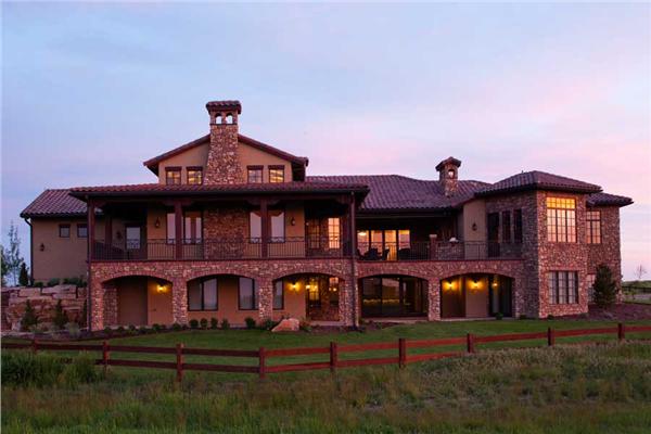 This is the front elevation for these Tuscan House Plans.