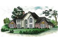 European house plans color rendering front elevation.