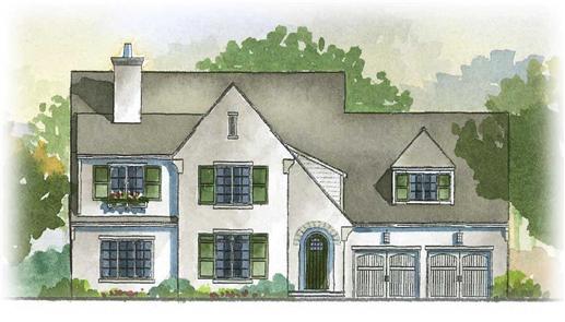 This is a colored front elevation of these European Home Plans.