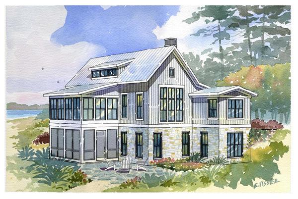 This is a colored rendering of the Bayview Beachfront houseplans.
