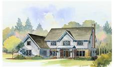 This is a colored rendering of the Dover Farmhouse Homeplans.