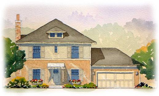 This is a colored rendering of these Georgian House Plans.