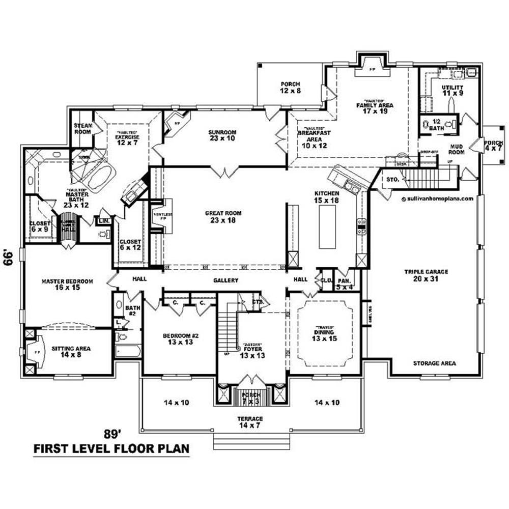 This image shows the living and dining areas of the main floor plan.