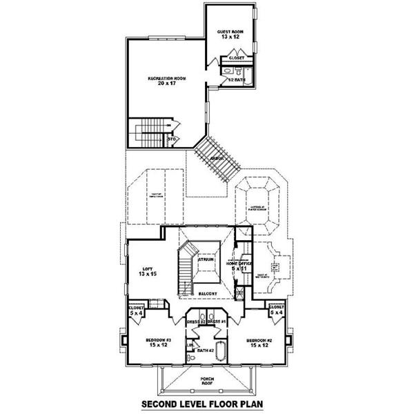 This image shows the living areas of the upper floor plan.