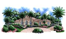 This image shows the front elevation of these Mediterranean Houseplans.