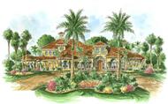 This image shows the front elevation of these Mediterranean Houseplans.