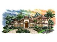 Luxury House Plans F2-5438 color front rendering.