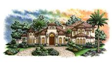 Luxury House Plans F2-5438 color front rendering.