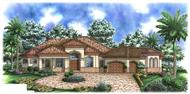 This is a colored front elevation of these Tuscan House Plans.