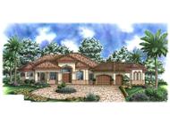 This is a colored front elevation of these Tuscan House Plans.