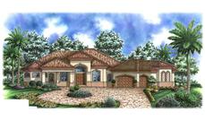 This is a colored front elevation of these Tuscan House Plans.