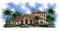 This image is an artist's rendering of these Mediterranean House Plans.