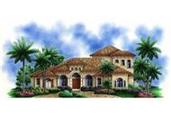 This image is an artist's rendering of these Mediterranean House Plans.
