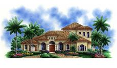 This image is an artist's rendering of these Mediterranean House Plans.