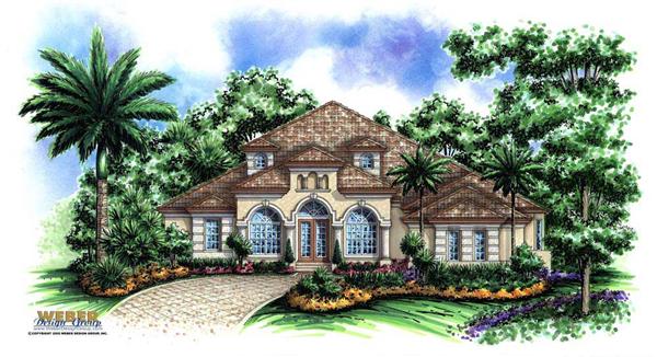 This image shows the Mediterranean Style for this set of home plans.