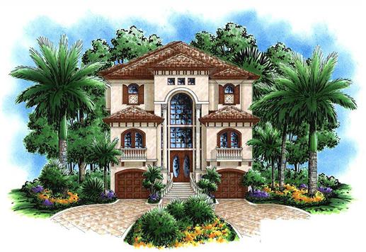 This image is a colored rendering of these Mediterranean Homeplans.